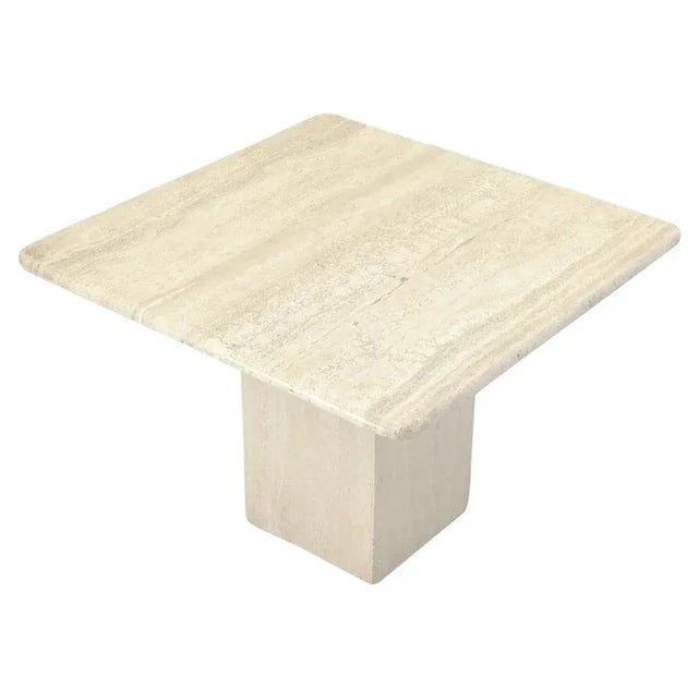 Single Pedestal Square Travertine Coffee Side End Occational Table For Sale - Image 13 of 13
