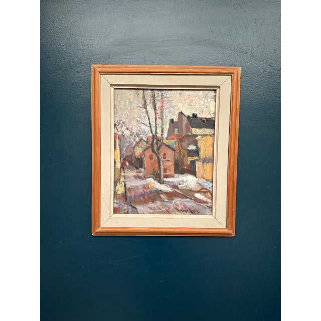 Henry Larsson, Cityscape with Snow, 1950s, Oil on Panel, Framed For Sale - Image 16 of 16