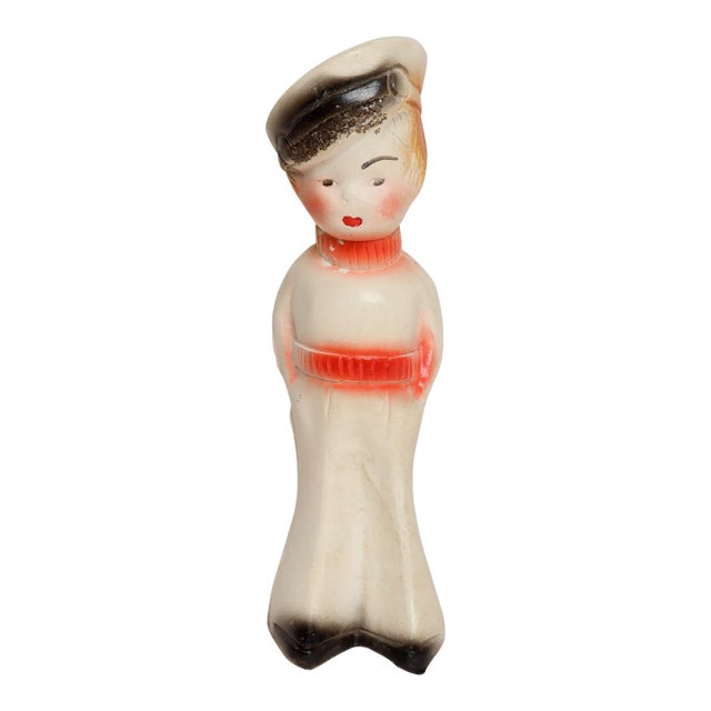 Vintage Hand-Painted Americana Chalkware Carnival Chalk Sailor Boy Sculpture / Figurine For Sale