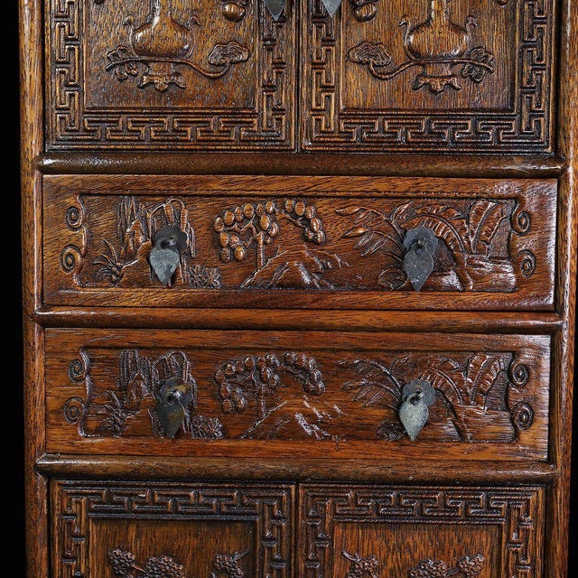 Vintage Huali Wood Miniature Cabinet With Drawers and Carved Doors For Sale - Image 10 of 10