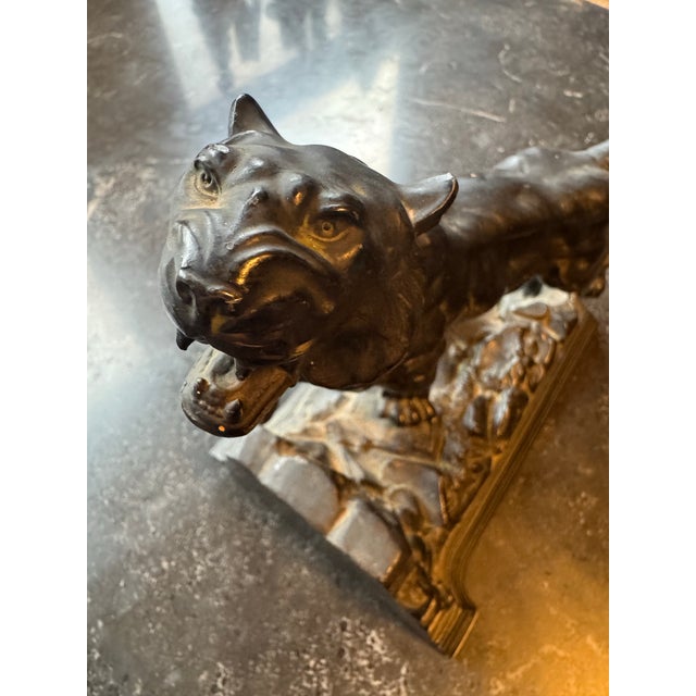 Black 1920s Art Deco “Roar of the Tiger” Ronson Bookend Sculpture For Sale - Image 8 of 12
