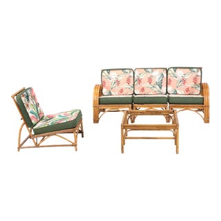 Rattan Sofa, Rattan Coffee Table and Chair From 1960's and Attributed Reed La Ca For Sale