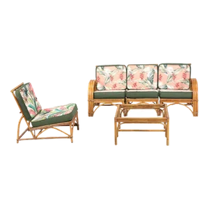 Rattan Sofa, Rattan Coffee Table and Chair From 1960's and Attributed Reed La Ca