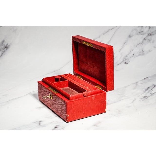 Animal Skin Nice Antique Mark Cross Red Leather Jewelry Box Luxury Case With Lock & Key Home Decor For Sale - Image 7 of 18