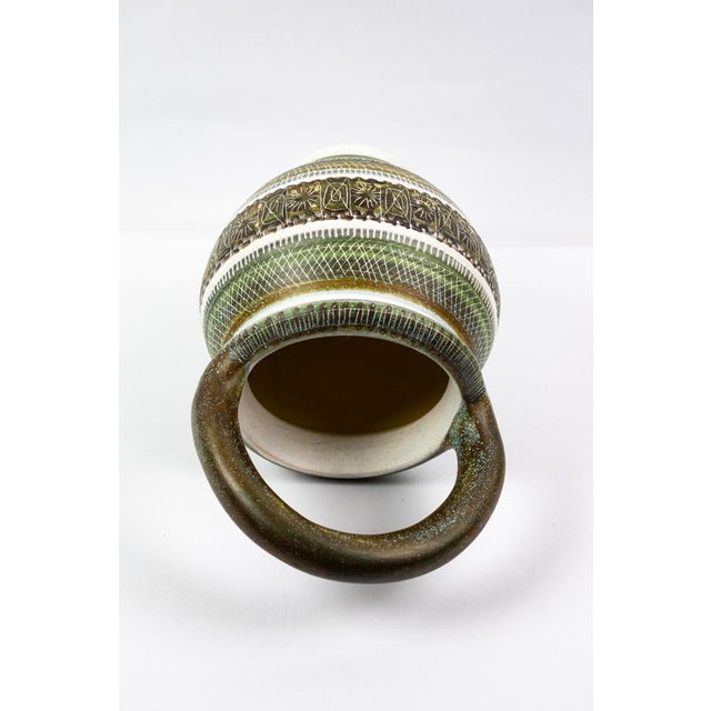 Mid-Century Modern Large Mid-Century Green and Brown Glazed Ceramic Vase with Handle by Marcel Guillot for Salon des Ateliers d'Art, France, 1950s For Sale - Image 3 of 11