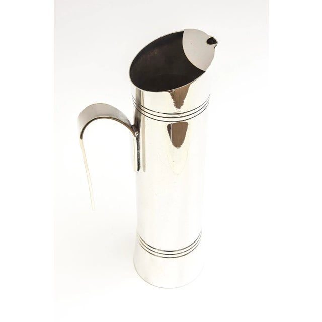 1970s Vintage Italian Signed Silver Plate Modernist Martini Pitcher With Long Spoon, 1970's For Sale - Image 5 of 10
