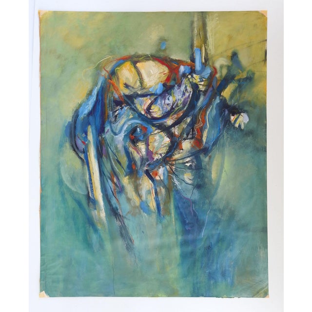 Mid-Century Modern Mid 20th Century Green & Blue Abstract Painting For Sale - Image 3 of 3