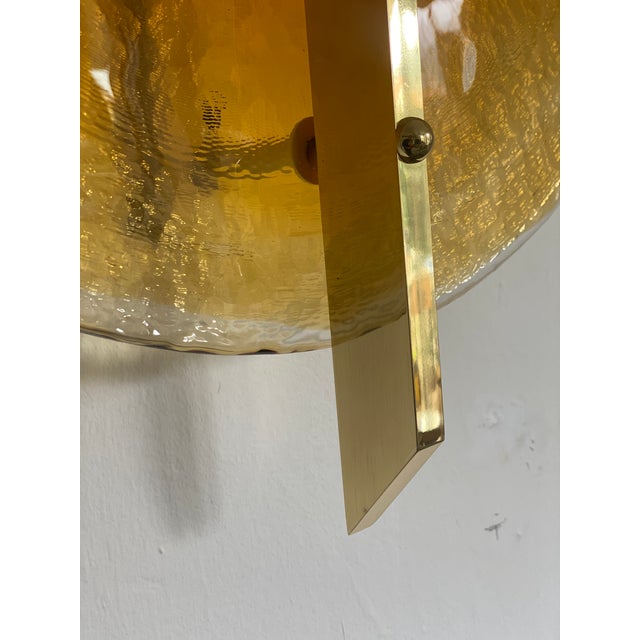 Italian Wall Light in Amber Murano Glass Disc and Brass Metal Frame For Sale - Image 9 of 10