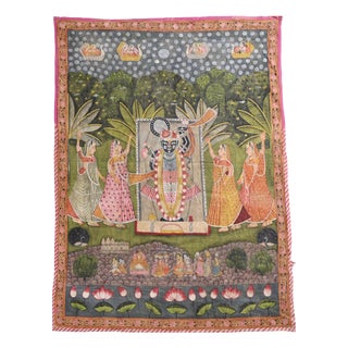 Indian Artist, Pichwai Painting of Shreenath Ji with Gopis, Painting on Cotton For Sale