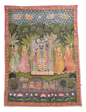 Indian Artist, Pichwai Painting of Shreenath Ji with Gopis, Painting on Cotton