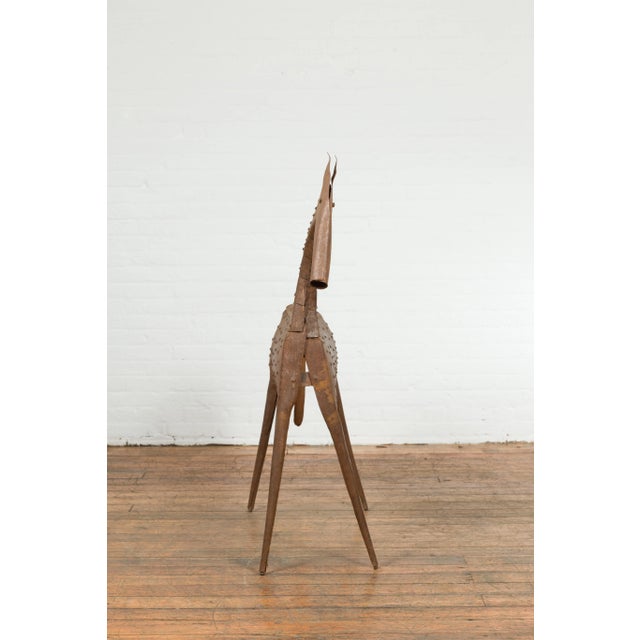 Indian Vintage Indian Archaic Style Cast Iron Horse Sculpture with Rusty Patina For Sale - Image 3 of 13