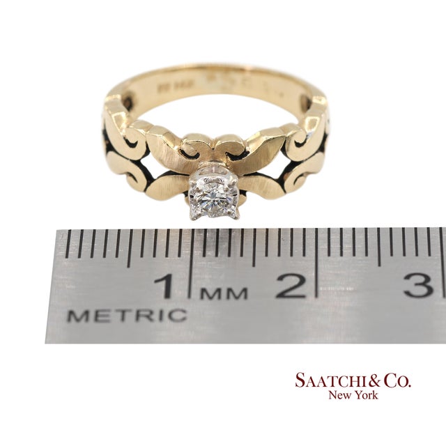 0.13 Ct Natural Diamond 14k Yellow Gold Openwork Scroll Design Ring, Size 5 For Sale - Image 11 of 13