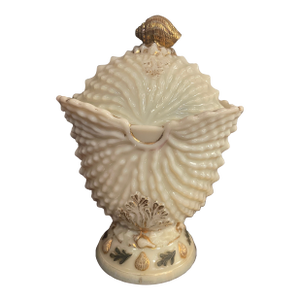1900 Rare Northwood Argonaut Shell Custard Glass Covered Sugar Bowl Gilt Accents