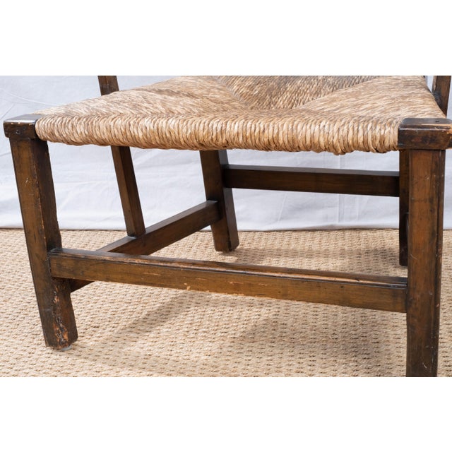 Brown Antique Country Chippendale Rush Seat Armchair For Sale - Image 8 of 10