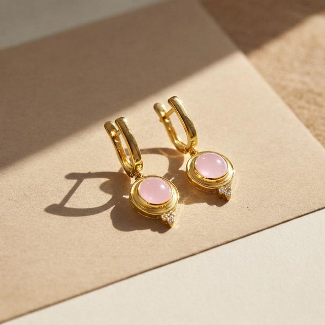 Not Yet Made - Made To Order Vintage Inspired Pink Quartz and Colorless Topaz Drop Earrings Silver, Gold, A Pair For Sale - Image 5 of 6