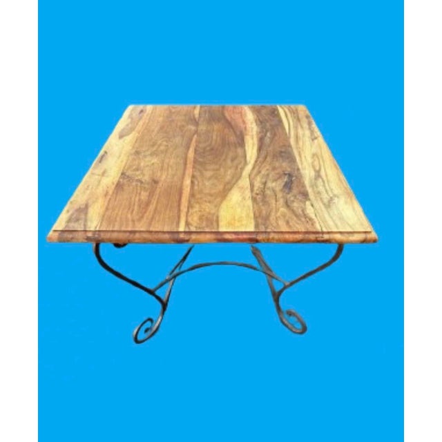 1990s French Handcrafted Live Edge and Wrought Iron Base Dining Table For Sale - Image 9 of 11