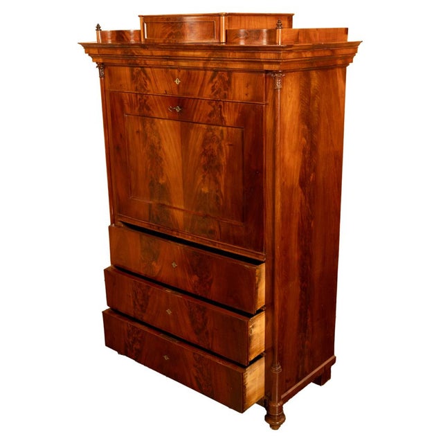 Antique Austrian Flame Mahogany Inlaid Rosewood Biedermeier Secretary Chest 1820 For Sale In Portland, OR - Image 6 of 17
