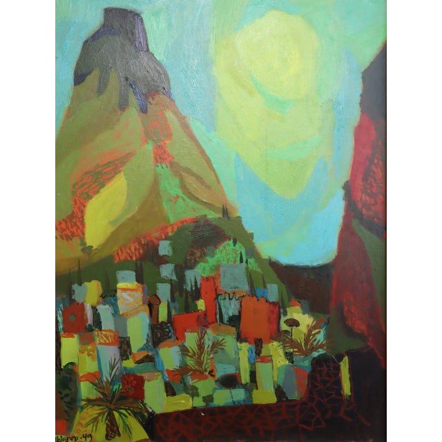 1949 Mid-Century Modern 'Sun Over the Hills' Vintage Expressive Landscape Oil Painting, Framed For Sale - Image 9 of 12