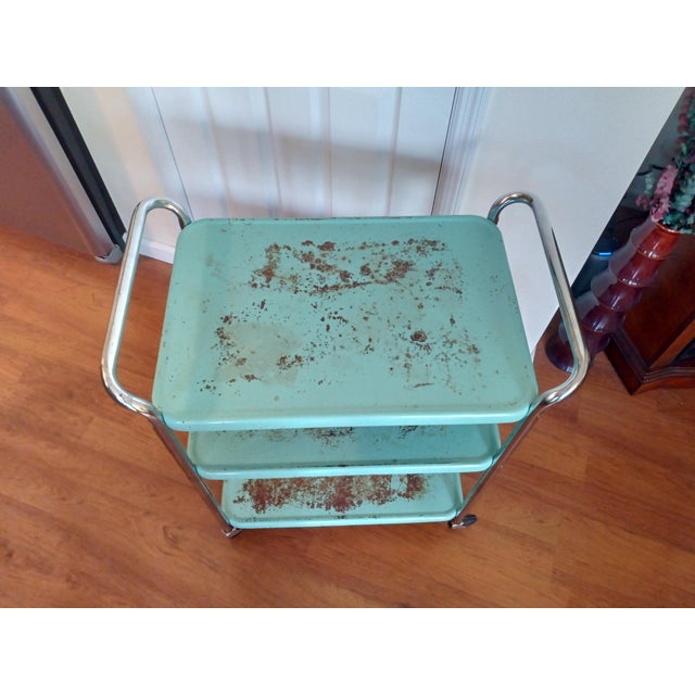 Vintage 1950's Turquoise Cosco Kitchen Cart For Sale - Image 4 of 7