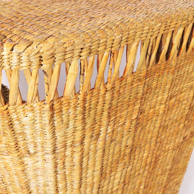 Wood Mid Century Style Tropical Woven Reed Bar For Sale - Image 7 of 9