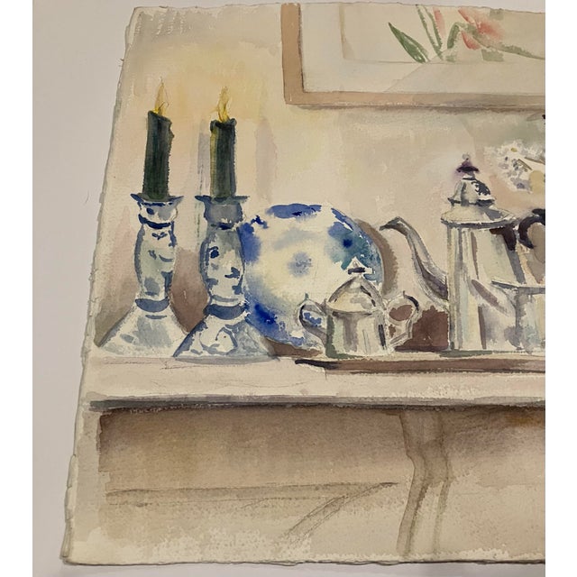 1980’s Original Impressionist Still Life Watercolor Painting Flowers & Pots For Sale - Image 4 of 5