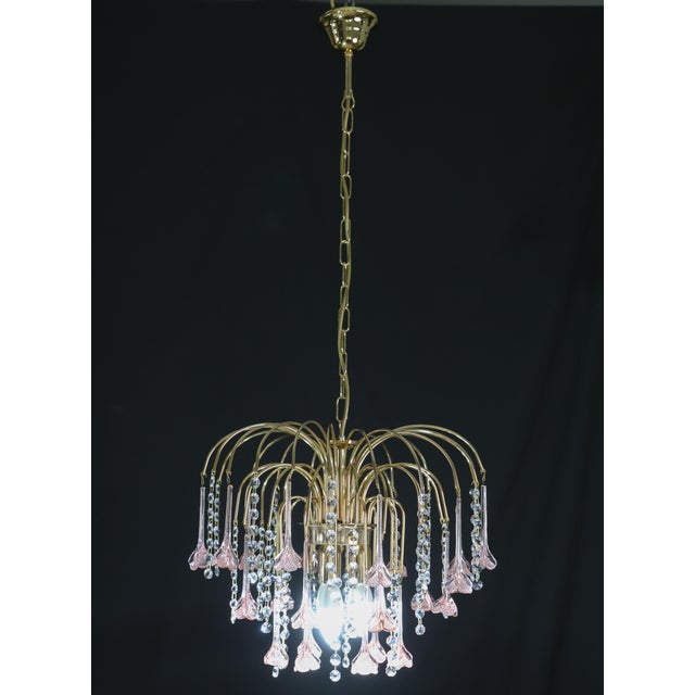 Italian 1980s Meryl Streep, Pink Murano Flowers and Crystal Drops Chandelier - Set of 2 For Sale - Image 3 of 16