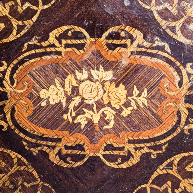 Wood Antique Two-Tier Marquetry Inlay Side Table For Sale - Image 7 of 9