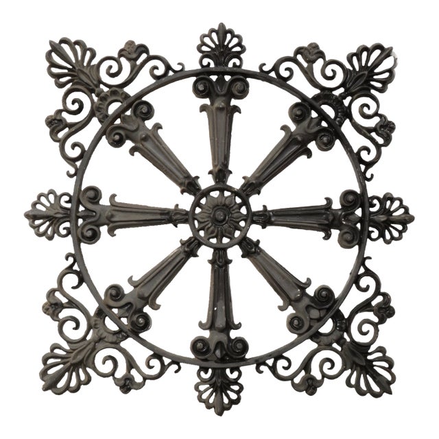 Antique Black Iron Architectural Grille Salvage Element For Sale