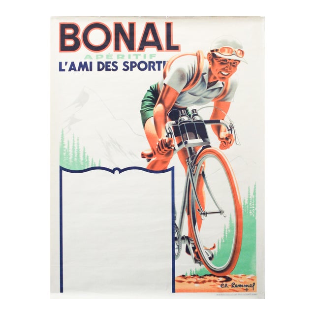 1945 French Alcohol Poster, Bonal Apéritif l'Ami Des Sports (Cycling) For Sale
