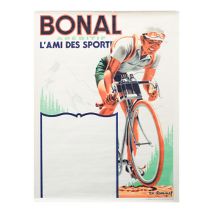 1945 French Alcohol Poster, Bonal Apéritif l'Ami Des Sports (Cycling)