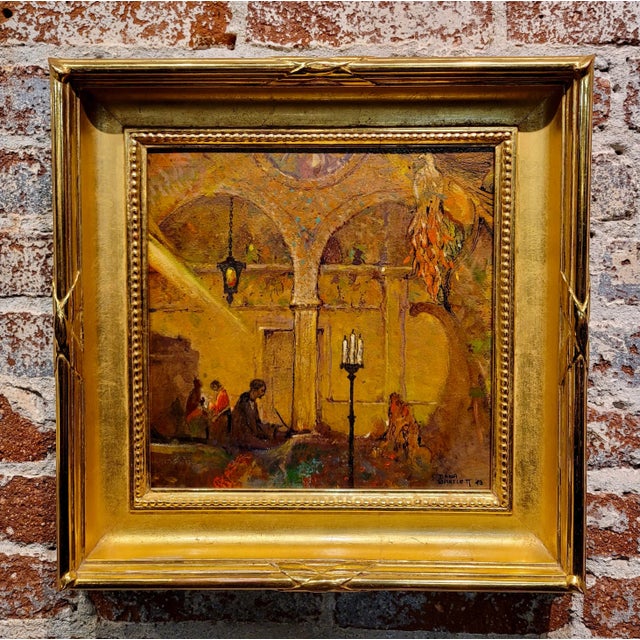 Dana Bartlett -Interior of a Spanish Gothic Church -Oil Painting California Impressionist oil painting on canvas - signed...