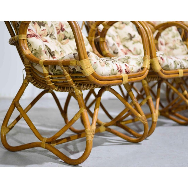 Wood Vintage Palm Beach 2 Strand Rattan Bamboo Chairs in the Style of Franco Albini - Set of 2 For Sale - Image 7 of 13