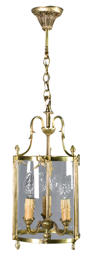 French Louis XVI Style Triple Light Hall Lantern in Bronze, 1930s