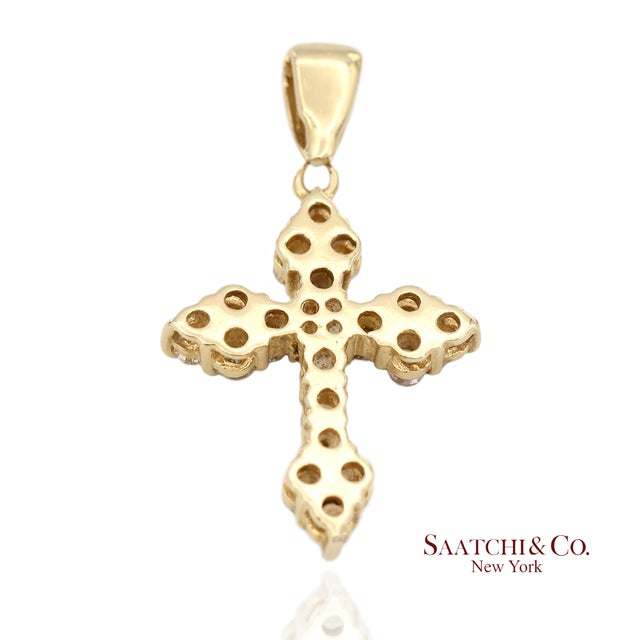 Metal 14k(585) Solid Yellow Gold Natural Diamond Cross Pendant For Sale - Image 7 of 10