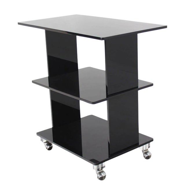 Metal Mid-Century Modern Smoked Lucite Rolling Cart Serving Table For Sale - Image 7 of 7