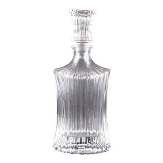 1950s Unusual Shaped Ridged Crystal Decanter With Matching Stopper For Sale