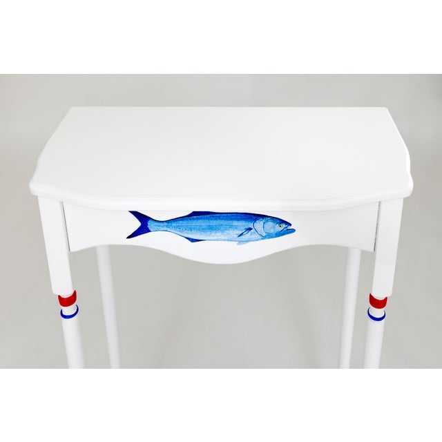 Coastal Coastal Story Console Table | Crab and Fish Design Small Entryway Table - Solid Wood For Sale - Image 3 of 8