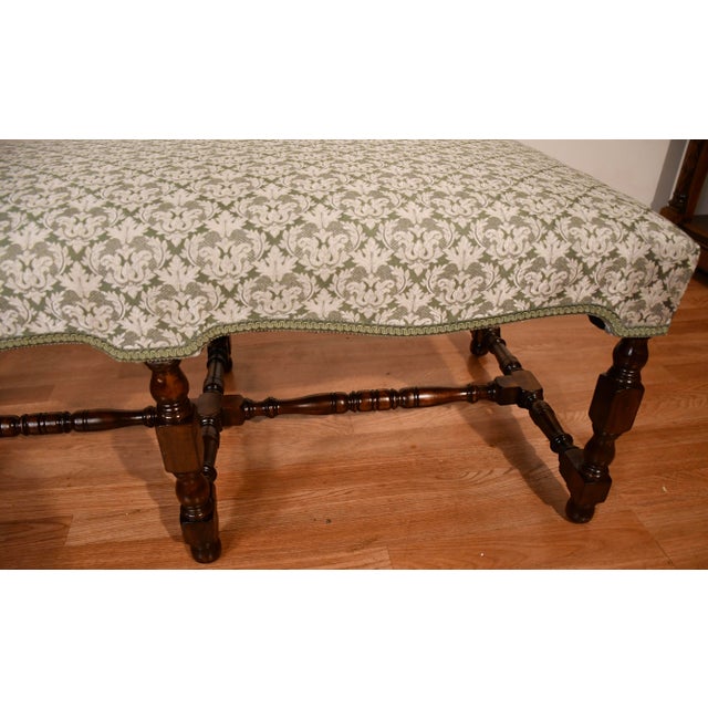1900s Antique Jacobian Revival Walnut Turned Legs Window Bench / New Upholstery For Sale - Image 9 of 13