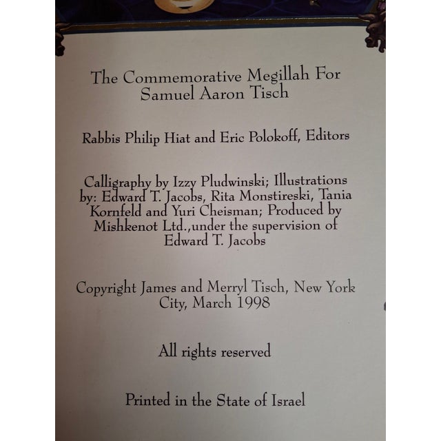 Contemporary 1998 Commemorative Megillah Esther Scroll Tisch Family Judaica Art Purim Signed For Sale - Image 3 of 18