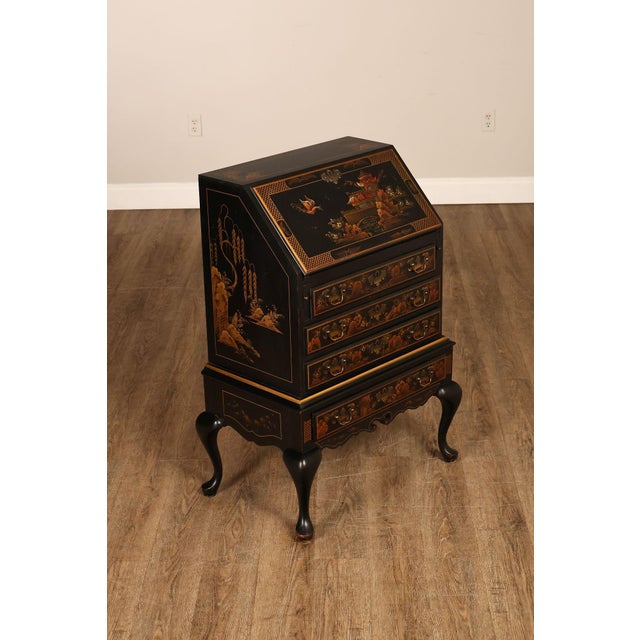 High Quality Chinoiserie Decorated Drop Front Writing Desk Opening to Letter Holders, Over Four Drawers, Possibly by...