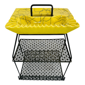 Vintage 1950s Mid-Century Modern Yellow & Black Spaghetti Smoking Stand | MCM Ashtray Table W/ Drink & Magazine Racks | Atomic Era Furniture