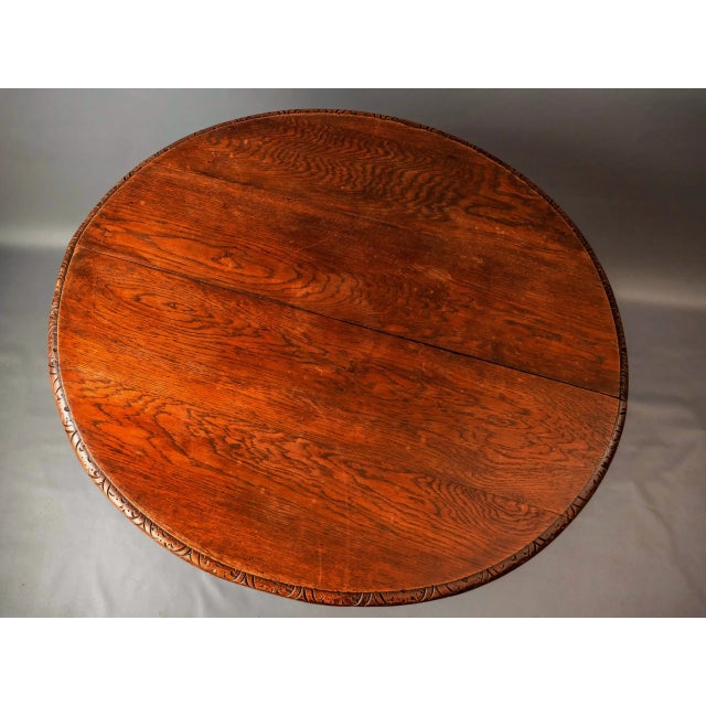 Antique Round Extendable Hunting Table with Carvings For Sale - Image 4 of 8