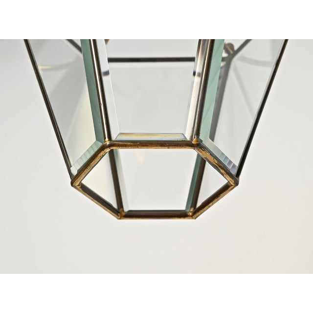 Hexagonal Brass and Glass Chandeliers after Adolf Loos, Italy, 1950s, Set of 2 For Sale - Image 6 of 12