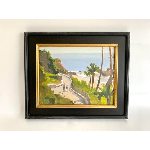 Original plein air painting on board titled Heisler Stroll by American artist John P. Lasater IV in a custom black frame...