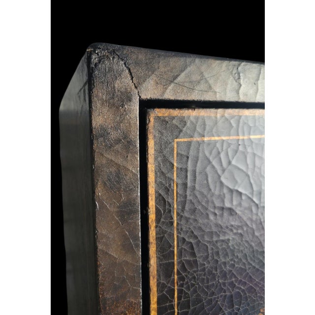 Chinoiserie Vintage Chinoiserie Massive Black Bronze Hand Painted Garden Pagoda Scene Fretwork Storage/Tv Cabinet For Sale - Image 3 of 15