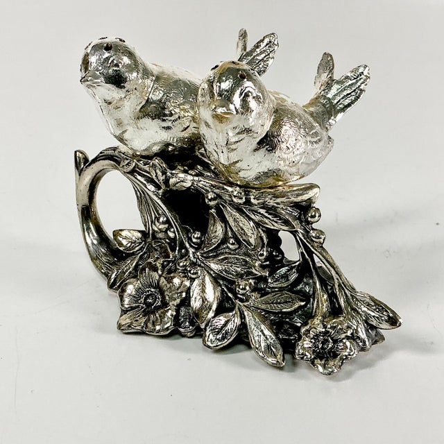 Metal Mid-Century Italian Hollywood Regency Giacometti Style Birds on a Branch Salt & Pepper Shaker - 3 Piece Set For Sale - Image 7 of 12