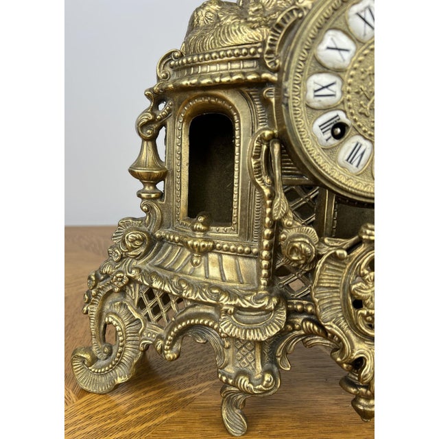Metal Vintage Brass Figural Mantel Clock For Sale - Image 7 of 13