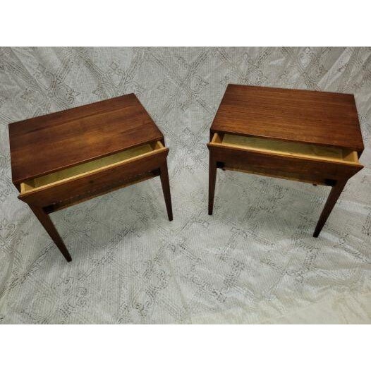 Mid-Century Modern 1960s Danish Rosewood Side Table With Rattan Shelf - Set of 2 For Sale - Image 3 of 13
