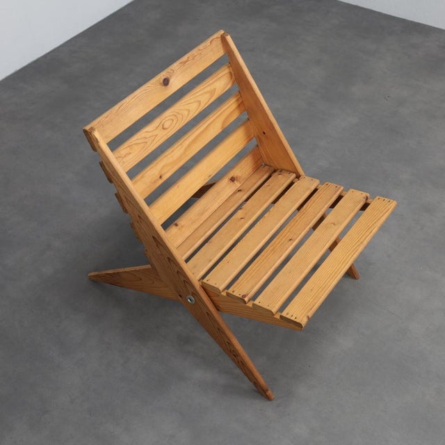 Folding Scissor Chair in Slatted Pinewood, 1970s For Sale - Image 6 of 10