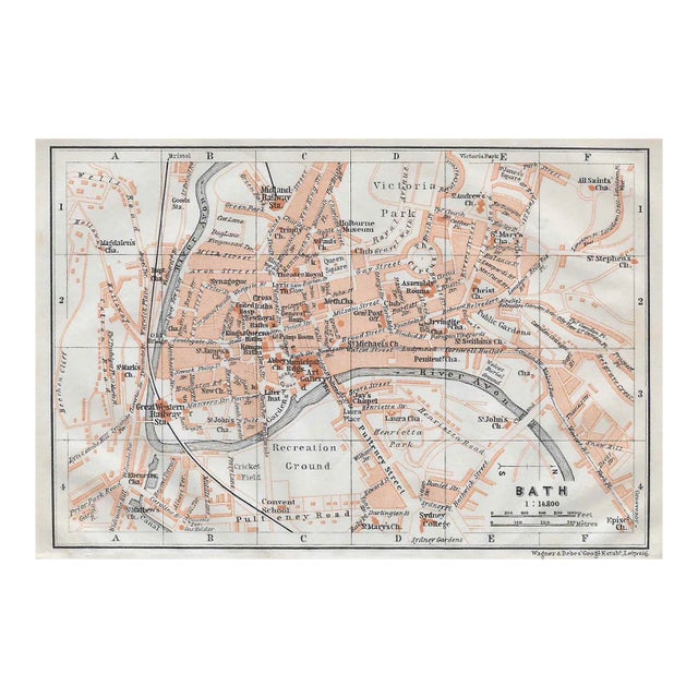 1910 Antique Map of the City of Bath England Chairish